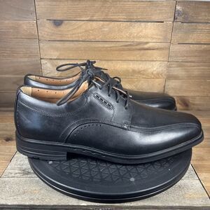 Clarks Shoes Men's 10.5 Wide Black Leather Lace Up Oxford Comfort Dress Casual